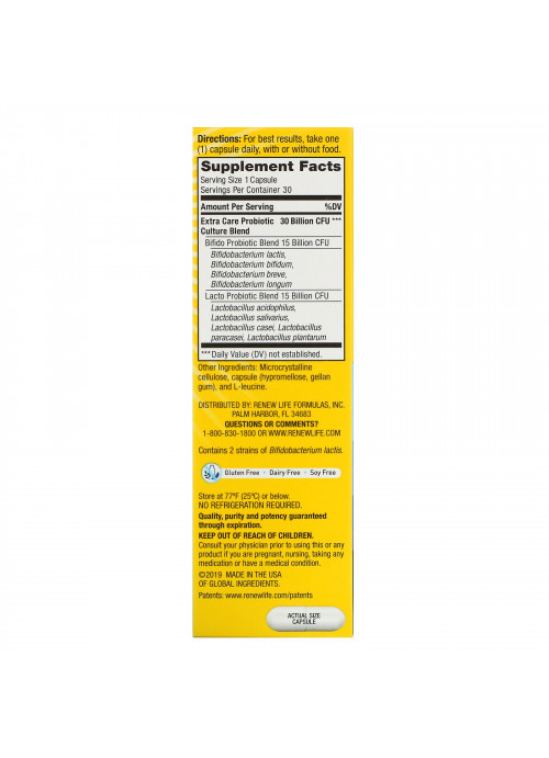 Renew Life, Ultimate Flora Probiotic, Extra Care Go-Pack, 30 Billion Live Cultures, 30 Vegetarian Capsules