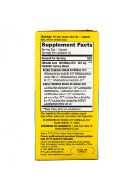 Renew Life, Ultimate Flora, Ultimate Care Probiotic, 100 Billion Live Cultures, 30 Vegetarian Capsules
