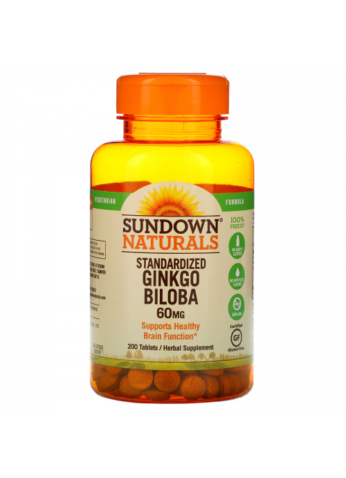 Sundown Naturals, Standardized Ginkgo Biloba, 60 mg, 200 Tablets