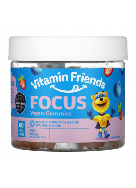 Vitamin Friends, Focus Vegan Gummies, Berries, 60 Pectin Gummies