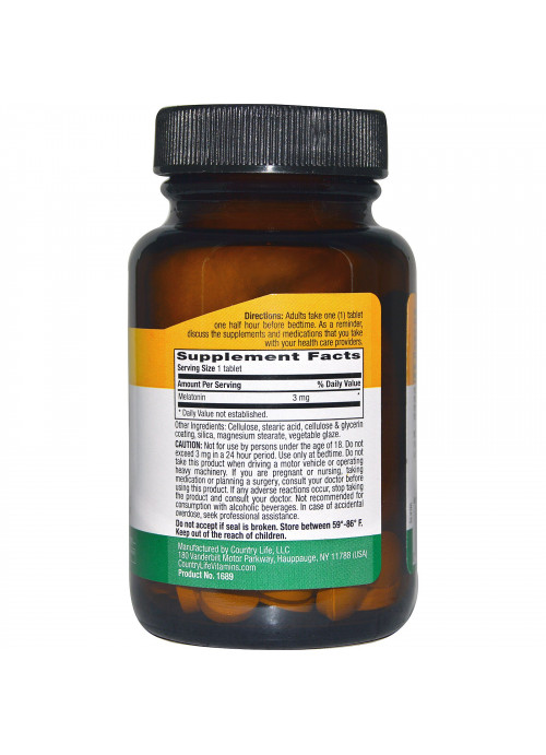 Country Life, Melatonin, 3 mg, 90 Tablets