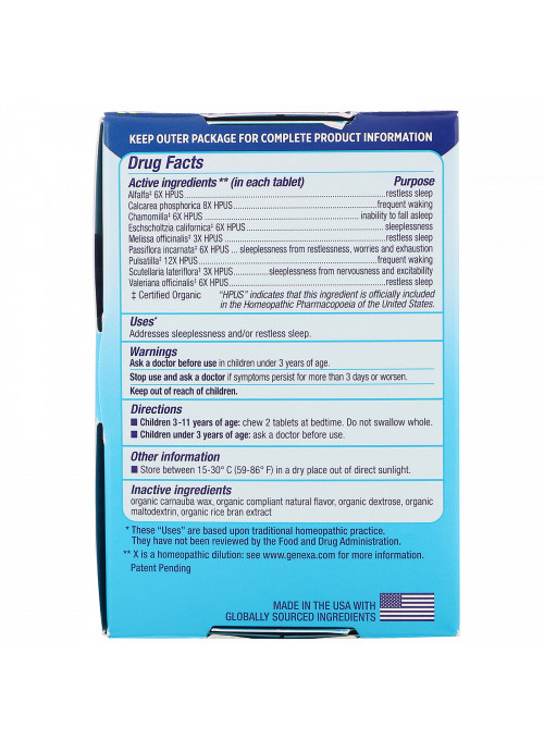 Genexa, Children's Sleepology, Organic Nighttime Sleep Aid, Vanilla Lavender Flavor, Ages 3+, 60 Chewable Tablets