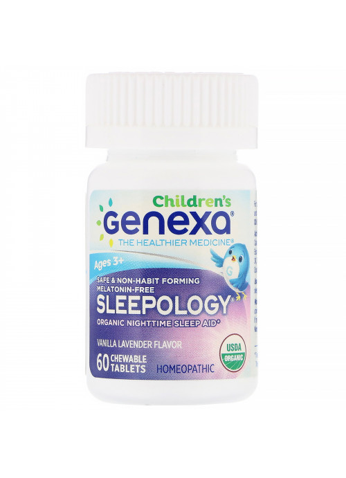Genexa, Children's Sleepology, Organic Nighttime Sleep Aid, Vanilla Lavender Flavor, Ages 3+, 60 Chewable Tablets