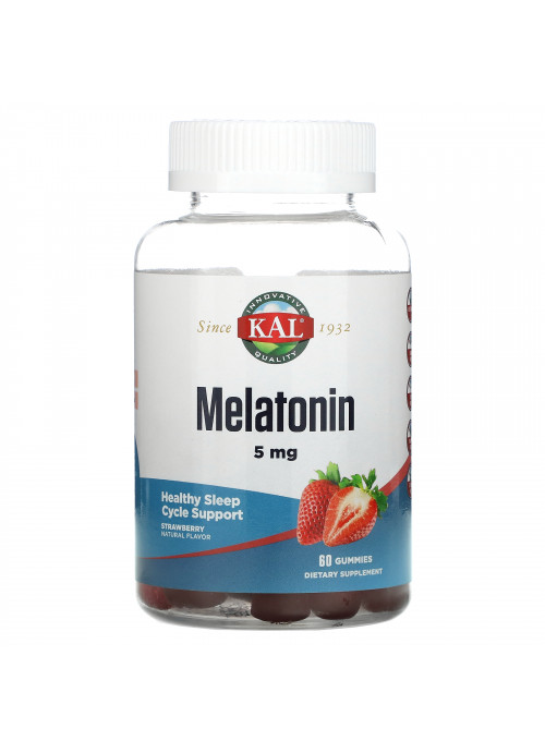 KAL, Melatonin, Strawberry, 5 mg, 60 Gummies