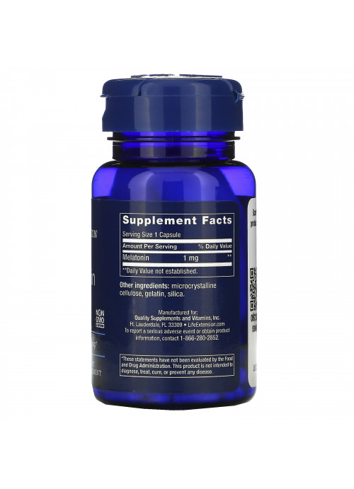Life Extension, Melatonin, 1 mg, 60 Capsules