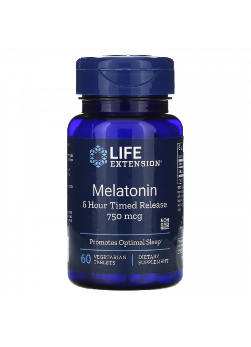 Life Extension, Melatonin, 6 Hour Timed Release, 750 mcg, 60 Vegetarian Tablets