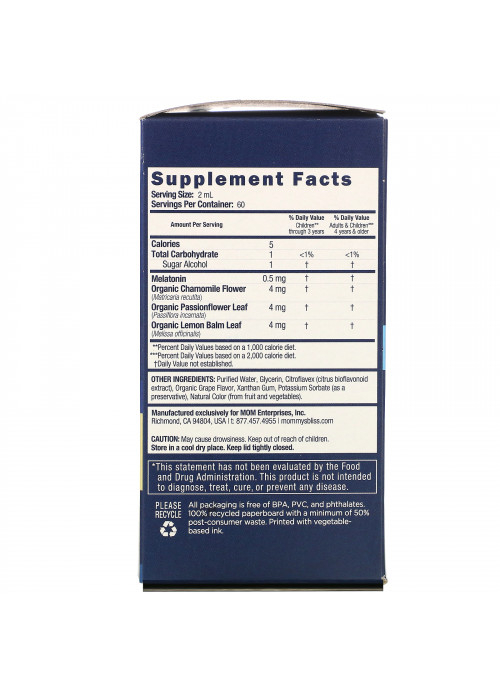 Mommy's Bliss, Kids Sleep Liquid, Melatonin, Kids 3 Yrs +, Natural Grape, 4 fl oz (120 ml)
