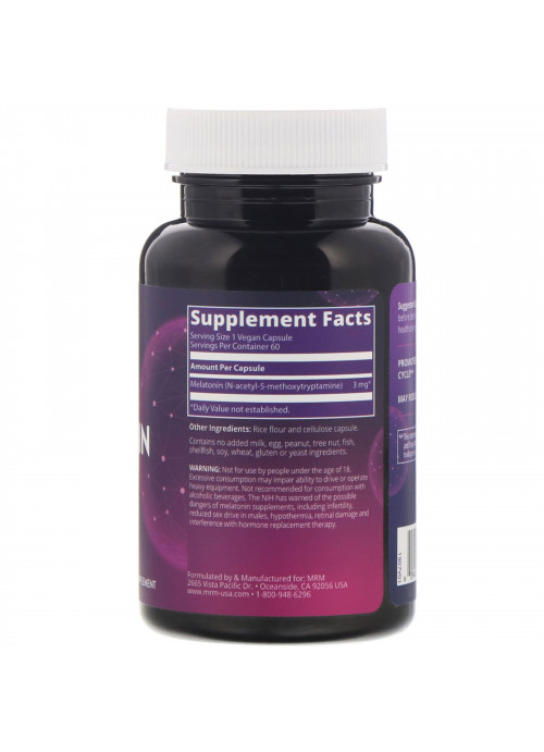 MRM, Nutrition, Melatonin, 3 mg, 60 Vegan Capsules