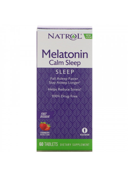 Natrol, Melatonin Calm Sleep, Fast Dissolve, Strawberry Flavor, 60 Tablets