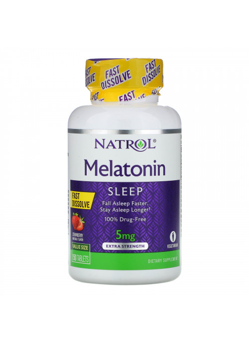 Natrol, Melatonin, Fast Dissolve, Extra Strength, Strawberry, 5 mg, 150 Tablets