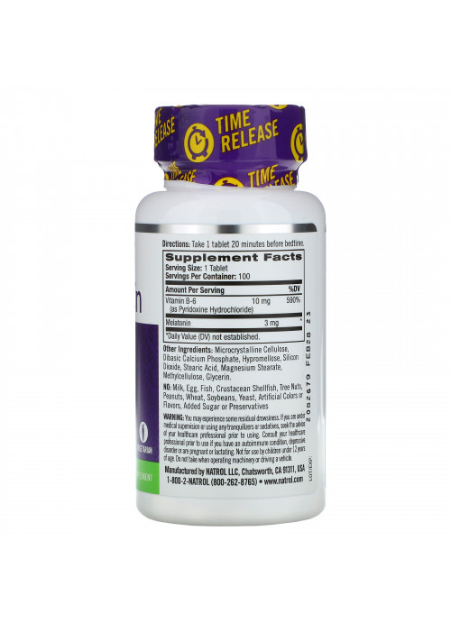 Natrol, Melatonin, Time Release, 3 mg, 100 Tablets