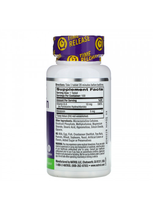 Natrol, Melatonin, Time Release, Extra Strength, 5 mg, 100 Tablets