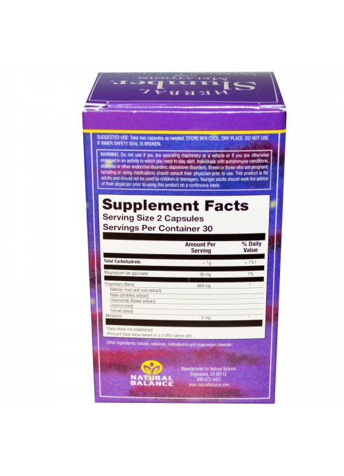 Natural Balance, Herbal Slumber, Melatonin and Valerian Formula, 60 Capsules