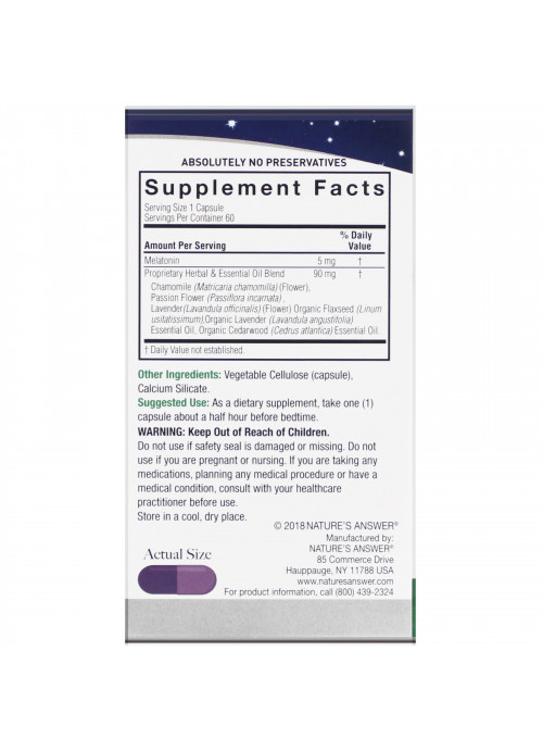 Nature's Answer, Melatonin +, 5 mg, 60 Vegetarian Capsules