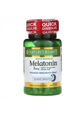 Nature's Bounty, Melatonin, Natural Cherry Flavor, 3 mg, 120 Quick Dissolve Tablets