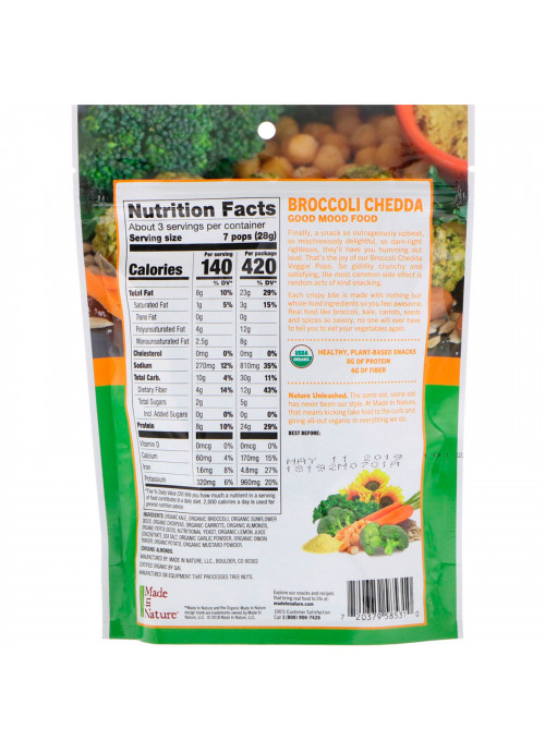 Made in Nature, Organic Veggie Pops, Broccoli Chedda Supersnacks, 3 oz (85 g)