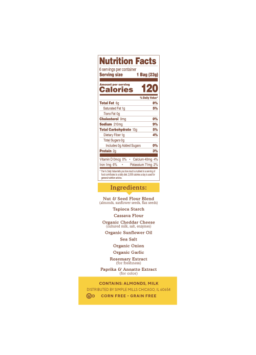 Simple Mills, Naturally Gluten-Free, Almond Flour Crackers, Farmhouse Cheddar, 6 Packs, 0.8 oz (23 g) Each