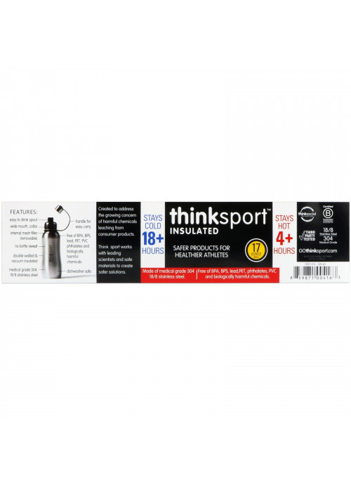 Think, Thinksport, Insulated Sports Bottle, Silver, 17 oz (500ml)