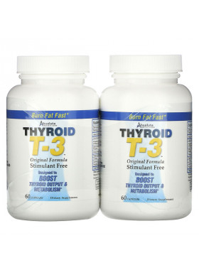 Absolute Nutrition, Thyroid T-3, Original Formula, 2 Bottles, 60 Capsules Each