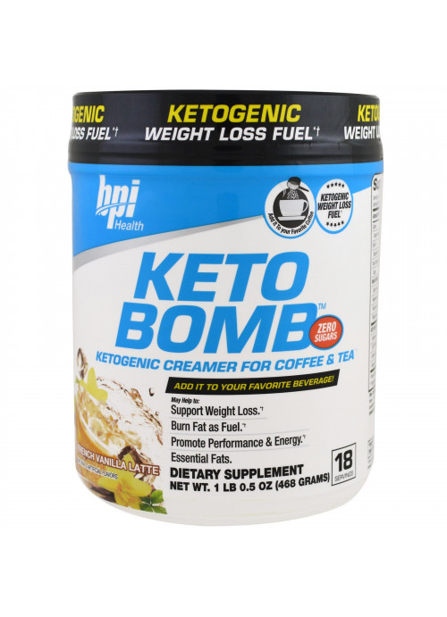 BPI Sports, Keto Bomb, Ketogenic Creamer For Coffee & Tea, French Vanilla Latte, 1 lbs 0.5 oz (468 g)