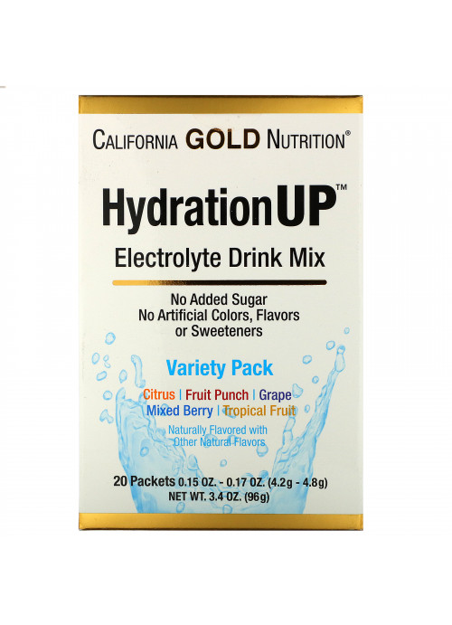 California Gold Nutrition, HydrationUP, Electrolyte Drink Mix, Variety Pack, 20 Packets, 0.15 oz (4.2 g) Each
