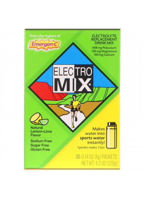 Emergen-C, Electro Mix, Electrolyte Replacement Drink Mix, Natural Lemon-Lime, 30 Packets, 0.14 oz (4 g) Each