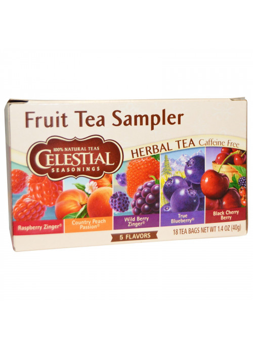 Celestial Seasonings, Fruit Tea Sampler, Herbal Tea, Caffeine Free, 5 Flavors, 18 Tea Bags, 1.4 oz (40 g)