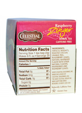 Celestial Seasonings, Herbal Tea, Caffeine Free, Raspberry Zinger,  20 Tea Bags, 1.6 oz (45 g)