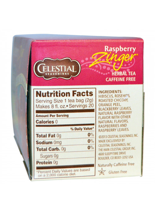 Celestial Seasonings, Herbal Tea, Caffeine Free, Raspberry Zinger,  20 Tea Bags, 1.6 oz (45 g)