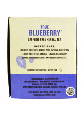 Celestial Seasonings, Herbal Tea, Caffeine Free, True Blueberry, 20 Tea Bags, 1.6 oz (45 g)