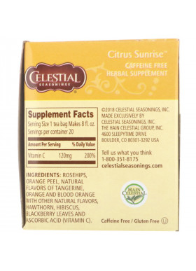 Celestial Seasonings, Herbal Tea, Citrus Sunrise, Caffeine Free, 20 Tea Bags, 1.7 oz (47 g)