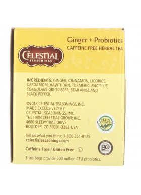 Celestial Seasonings, Herbal Tea, Ginger + Probiotics, Caffeine Free, 20 Tea Bags, 1.1 oz (31 g)