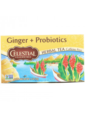 Celestial Seasonings, Herbal Tea, Ginger + Probiotics, Caffeine Free, 20 Tea Bags, 1.1 oz (31 g)