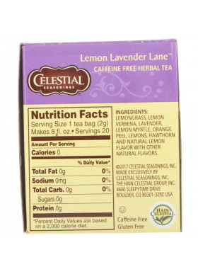 Celestial Seasonings, Herbal Tea, Lemon Lavender Lane, Caffeine Free, 20 Tea Bags, 1.1 oz (31 g)