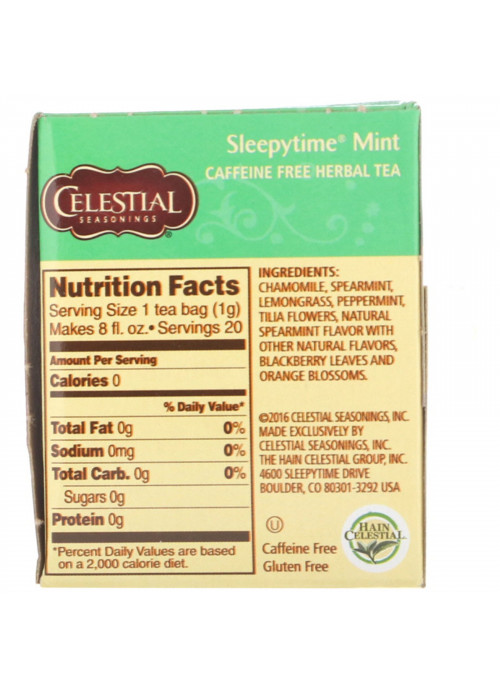 Celestial Seasonings, Herbal Tea, Sleepytime Mint, Caffeine Free, 20 Tea Bags, 1.0 oz (29 g)