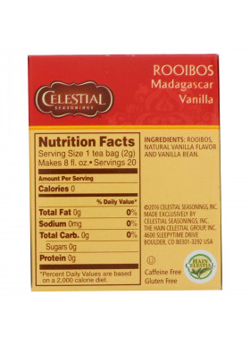 Celestial Seasonings, Rooibos Tea, Madagascar Vanilla, Caffeine Free, 20 Tea Bags, 1.5 oz (42 g)