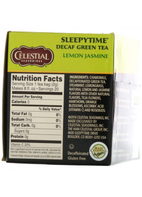 Celestial Seasonings, Sleepytime Green Lemon Jasmine, Decaf, 20 Tea Bags, 1.1 oz (31 g)