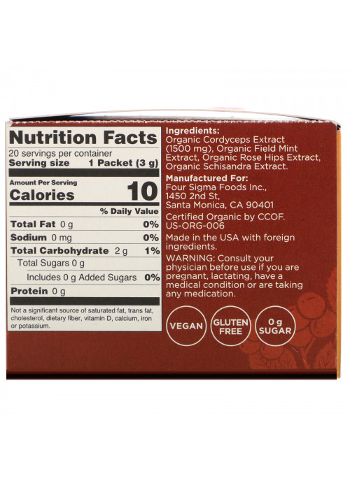 Four Sigmatic, Mushroom Elixir Mix with Cordyceps, 20 Packets, 0.1 oz (3 g) Each