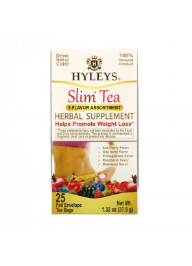 Hyleys Tea, Slim Tea, 5 Flavor Assortment, 25 Foil Envelope Tea Bags, 1.32 oz (37.5 g)