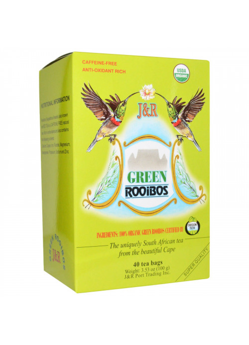 J&R Port Trading Co., Organic Green Rooibos, Caffeine-Free, 40 Tea Bags, 3.53 oz (100 g)