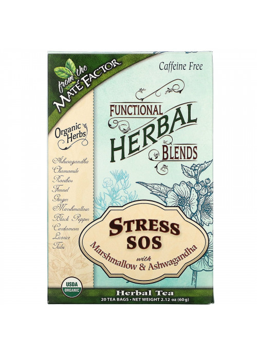 Mate Factor, Stress SOS with Marshmallow & Ashwagandha, Caffeine Free, 20 Tea Bags, 2.12 oz (60 g)
