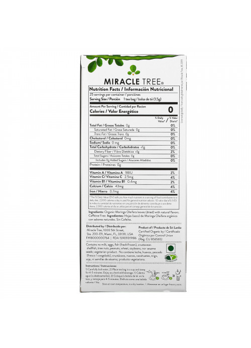 Miracle Tree, Moringa Organic Superfood Tea, Ginger, Caffeine Free, 25 Tea Bags, 1.32 oz (37.5 g)