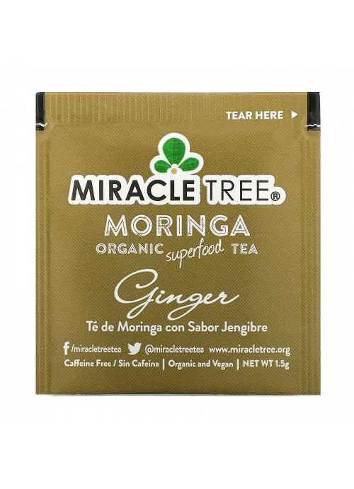 Miracle Tree, Moringa Organic Superfood Tea, Ginger, Caffeine Free, 25 Tea Bags, 1.32 oz (37.5 g)