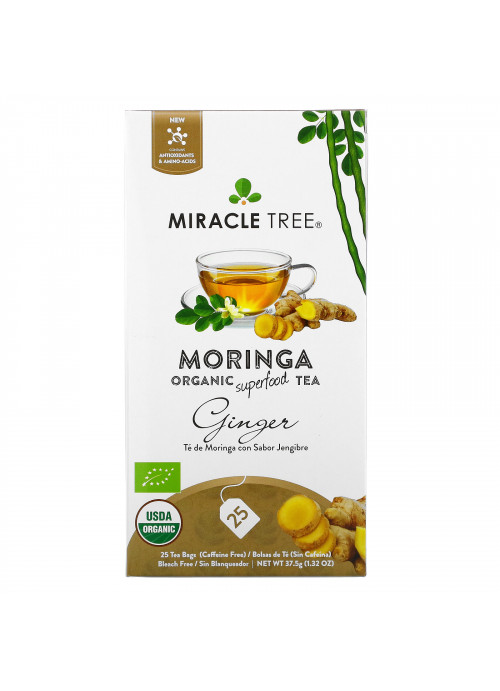 Miracle Tree, Moringa Organic Superfood Tea, Ginger, Caffeine Free, 25 Tea Bags, 1.32 oz (37.5 g)