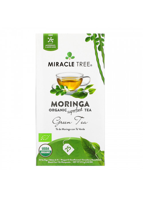 Miracle Tree, Moringa Organic Superfood Tea, Green Tea, Decaffeinated, 25 Tea Bags, 1.32 oz (37.5 g)