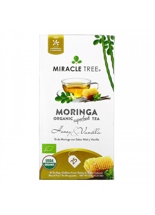 Miracle Tree, Moringa Organic Superfood Tea, Honey & Vanilla, Caffeine Free, 25 Tea Bags, 1.32 oz (37.5 g)