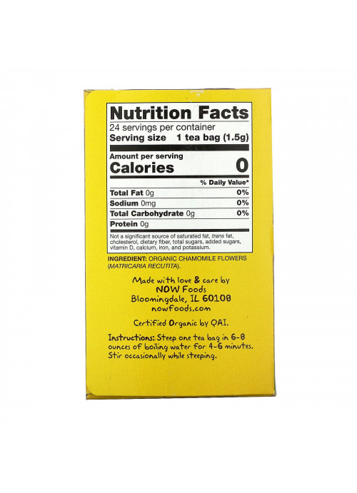 Now Foods, Organic Real Tea, Chamomile, Caffeine Free, 24 Tea Bags, 1.5 g Each