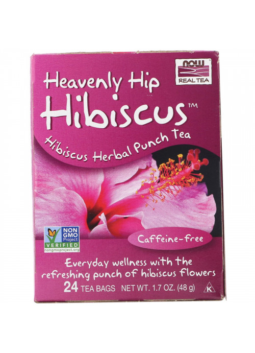 Now Foods, Real Tea, Heavenly Hip Hibiscus, Caffeine Free, 24 Tea Bags, 1.7 oz (48 g)