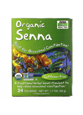 Now Foods, Real Tea, Organic Senna, Caffeine-Free, 24 Tea Bags, 1.7 oz (48 g)