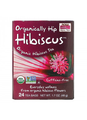 Now Foods, Organic Real Tea, Organically Hip Hibiscus, Caffeine-Free, 24 Tea Bags, 1.7 oz (48 g)